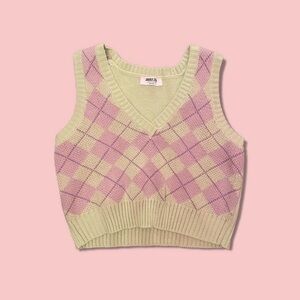 Beige Argyle Sweater Vest​